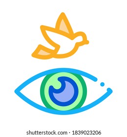 Icono de pájaro de ojos humanos que mira el vector de línea delgada. Vea Ave Volante En Vivo, Órgano Anatómico Para Ver El Pictograma Lineal Concepto Watch. Ilustración de símbolo de contorno aislado de color