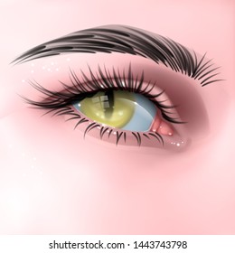 Human eye with yellow reptile pupil, illustration in realistic style, vector EPS 10 format