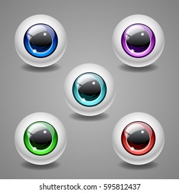 Human eyeballs iris pupils set. Vector illustration