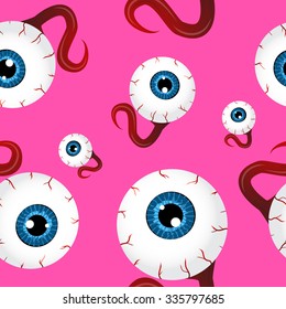 Human eyeballs over pink background. Seamless pattern. Funny cartoon pattern.
