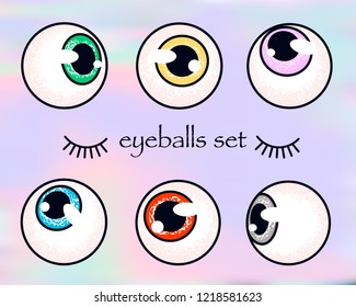 Human eyeballs set on holographic background. eyes looking in different directions. Vector illustration EPS10.