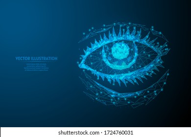 Human eyes close up. Model organ anatomy. Iris, eyelashes. The concept of vision correction, treatment, surgery. Innovative medicine and technology. 3d low poly wireframe isolated vector illustration.