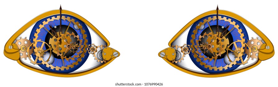 Human eyes in the form of a mechanical clock, vector illustration on a white background