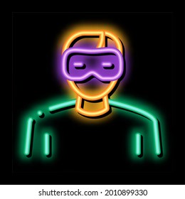 human with eyes mask neon light sign vector. Glowing bright icon human with eyes mask sign. transparent symbol illustration