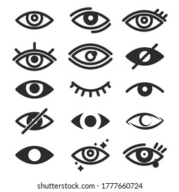 Ojos humanos puestos. Ojos abiertos y cerrados, lentes, lágrimas, señales de advertencia o restricción. Puede utilizarse para el concepto de visión y visión visual, cuidado de los ojos, oftalmología