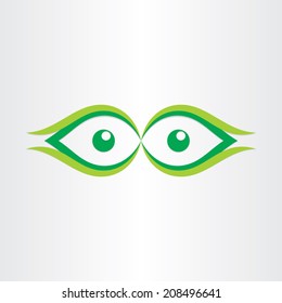 human eyes stylized icon look green watching dot front view