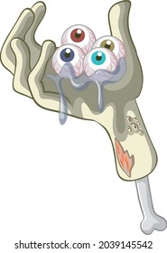 Human eyes in zombie hand illustration