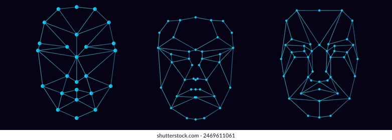 Human face 2d digital biometric abstract id grid vector