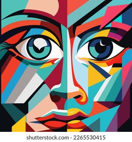 Human face in an abstract style, cubic portrait drawing for graphics, poster, banner.