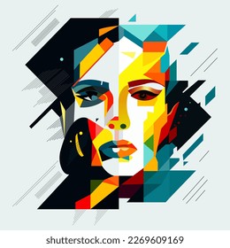 Human face in an abstract style, cubic portrait drawing for graphics, poster, banner.