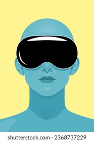 Human face in augmented or virtual reality glasses. Metaverse digital virtual reality technology, Vector illustration 