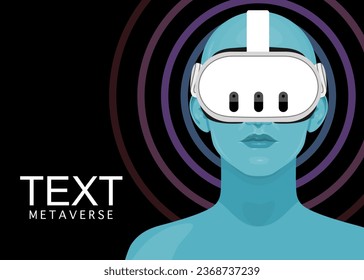 Human face in augmented or virtual reality glasses. Metaverse digital virtual reality technology, Vector illustration 