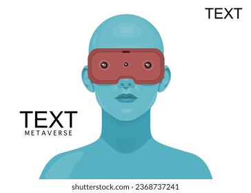 Human face in augmented or virtual reality glasses. Metaverse digital virtual reality technology, Vector illustration 