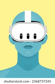 Menschliches Gesicht in Augmented Reality Brille. Metaverse digitale virtuelle Realität Technologie, Vektorgrafik 