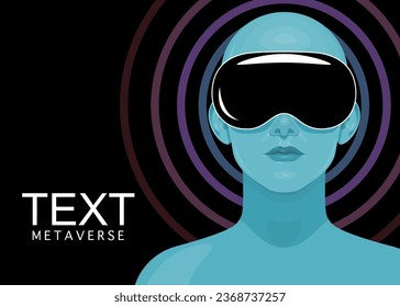 Human face in augmented or virtual reality glasses. Metaverse digital virtual reality technology, Vector illustration 