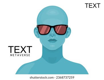 Human face in augmented or virtual reality glasses. Metaverse digital virtual reality technology, Vector illustration 