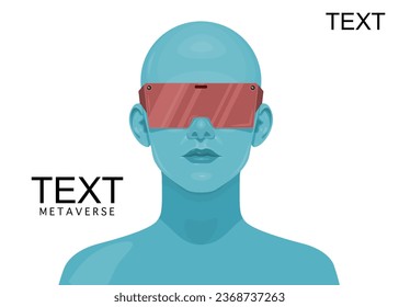 Human face in augmented or virtual reality glasses. Metaverse digital virtual reality technology, Vector illustration 
