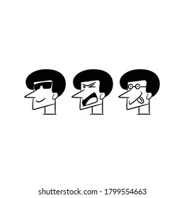 human face avatars and comic characters on white background