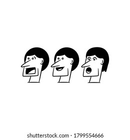 human face avatars and comic characters on white background