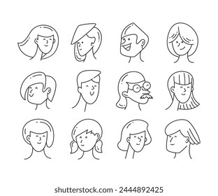 human face avatars set doodle illustration