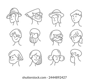 human face avatars set doodle illustration
