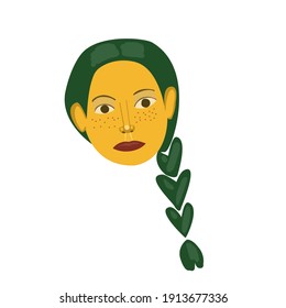 Human face with a braid isolated.
