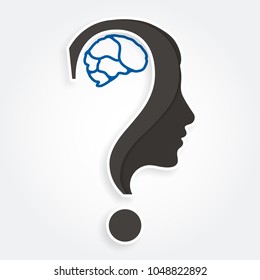 Human Face And Brain With Question Mark. Education And Innovation Concept. Vector.