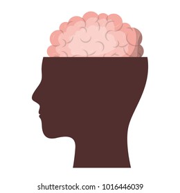 human face brown silhouette with brain exposed in colorful silhouette