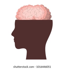 human face brown silhouette with brain exposed in colorful silhouette