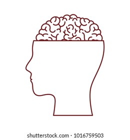 human face brown silhouette with brain exposed in dark red contour