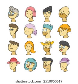 Conjunto de iconos de personajes de cara humana