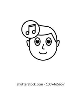 human face character mind in music note icon
