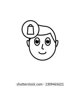 human face character mind in shopping bag icon