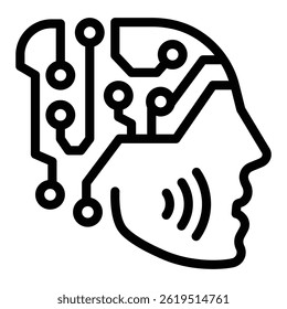 Human face with connections line icon, neural network concept. Vector graphics. Head of robot, artificial intelligence sign on white background, style mobile or design