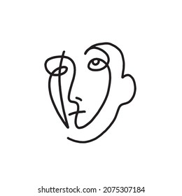 Dibujo continuo de la cara humana. Expresiones arte. Resumen retrato mínimo de la mujer. Logo, icono, etiqueta.