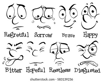 Human Face Different Emotion Illustration Stock Vector (Royalty Free ...