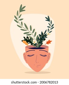 human face with flowers cartoon