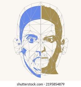 Human face front view silhouette. Schizophrenia and split personality disorder and mental health psychiatric disease concept