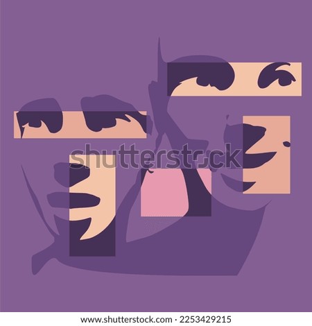 Human face front view silhouettes. Various emotions