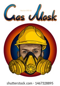 Human face with gas mask and hard hat vector sketch