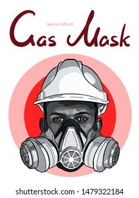Human face with gas mask and hard hat vector sketch