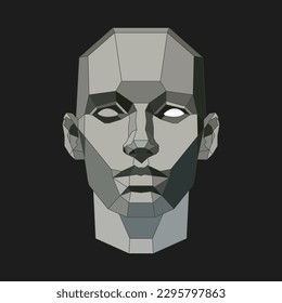 Human face geometric polygonal stylization, vector illustration