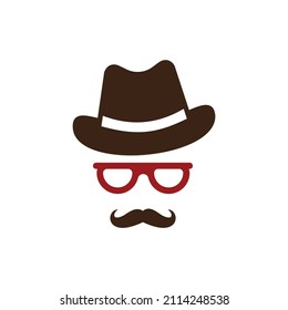 Human face and hat silhouette. Face front view. Elegant silhouette of part of human face. Vector Illustration