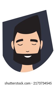 Human Face Icon With Beard Closing His Eyes. Mindfulness Logo.