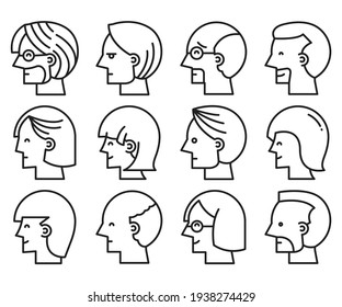 Human Face Icons Set Side  View