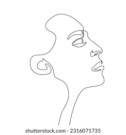Human face isolated on white background. One line continuous vector illustration. Line art, outline.