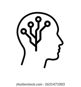 Human face line drawing with small tech circuit symbolizing neural flow