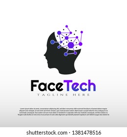 Human face logo with circuit technology concept -vector
