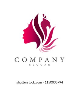 human face logo and phoenix design vector, fire logo , eagle icon