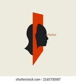 Human face looking forward through the mirror conceptual psychologic illustration about imagination or vision or self development. Isolated on white background. Vector illustration